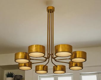 Mid Century Italian Stilnovo Chandelier, Modern Brass Sputnik Chandelier, Luxury Ceiling Light Fixture, Retro Pendant Lighting, Living Room