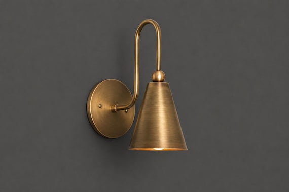 Handcrafted Raw Brass Wall Lamp | Mid Century Modern Wall Sconce Light | Luxury Antique Brass Wall Lighting Fixture | Industrial Wall Light