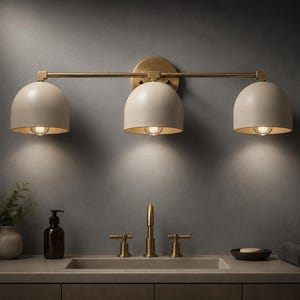 Mid Century Modern 3 Light Brass Vanity Light | Bathroom Vanity Lighting Fixture | Modern Brass Wall Sconce | Luxury Bathroom Light image 6