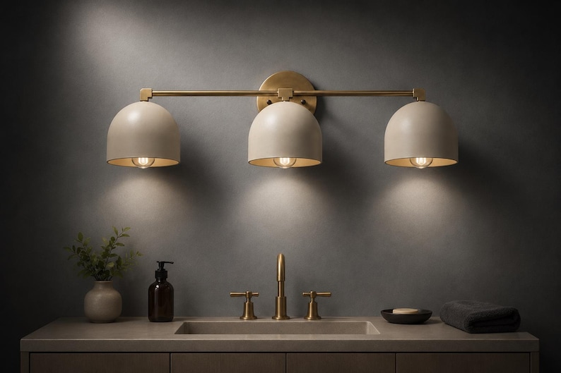 Mid Century Modern 3 Light Brass Vanity Light | Bathroom Vanity Lighting Fixture | Modern Brass Wall Sconce | Luxury Bathroom Light image 6