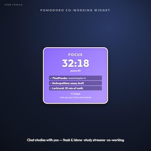 Widget de temporizador Pomodoro para Twitch y OBS / Lista de tareas para chat de estudio, trabajo colaborativo y transmisión en directo / Ciclo de pausas para concentrarse / StreamElements / Descarga instantánea