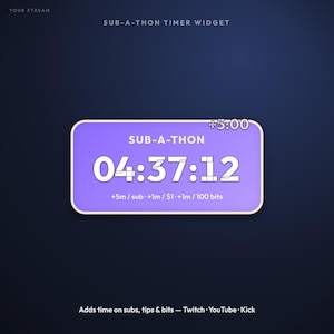 Sub-a-thon Timer Widget for Twitch & OBS | Subathon Countdown Adds Time per Sub Tip Bits | Crash-Safe | StreamElements | Instant Download