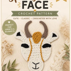 May include: A crochet pattern document titled Springbok FACE featuring a central image of a crocheted springbok head with white, brown, and black yarn details. The document includes text such as EASY TO FOLLOW, CROCHET PATTERN, and CUTE, CLASSIC, CROCHETED WITH LOVE.