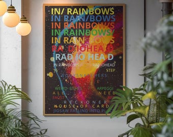 Radiohead In Rainbows Album Poster | Indie Rock Music Wall Decor | Alternative Rock Art Print | Colorful Typography Band Poster