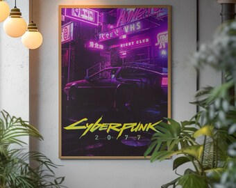 Cyberpunk 2077 Movie Style Poster | Night City Neon Wall Decor | Futuristic Retro-Futurism Art Print | Synthwave Gaming Room Decor