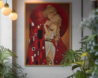 Red Rising Poster | Darrow and Mustang Klimt The Kiss Wall Decor | Sci-Fi Book Illustration Fine Art Print | Cute Romantic Booktok Room