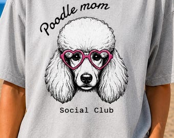 Camiseta del Club Social para Mamás Caniche, Camiseta Gráfica para Amantes de los Perros, Regalo Lindo para Dueños de Caniches, Top Rosa con Gafas y Corazón para Cachorros, Ropa para Mujeres Amantes de las Mascotas
