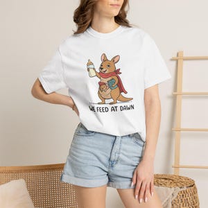 We Feed At Dawn Shirt, Funny New Mom Comfort Colors® Shirt, New Baby Shirt, Mom Humor Shirt, Kangaroo Graphic Tee, Baby Bottle Shirt immagine 9