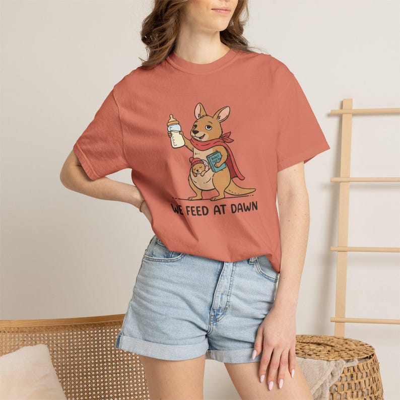 We Feed At Dawn Shirt, Funny New Mom Comfort Colors® Shirt, New Baby Shirt, Mom Humor Shirt, Kangaroo Graphic Tee, Baby Bottle Shirt immagine 11