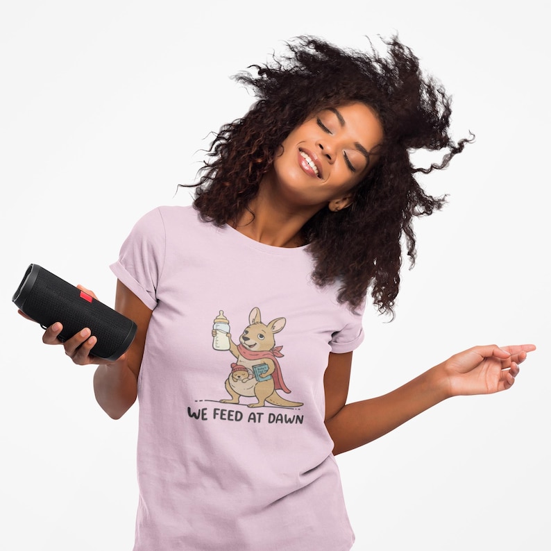 We Feed At Dawn Shirt, Funny New Mom Comfort Colors® Shirt, New Baby Shirt, Mom Humor Shirt, Kangaroo Graphic Tee, Baby Bottle Shirt immagine 4