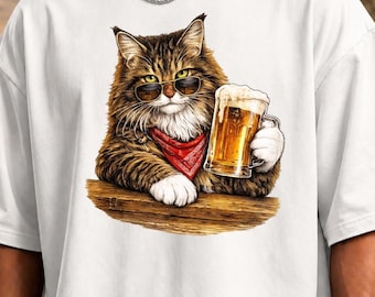 Siberian Cat Dad Shirt, Beer Drinking Cat Tee, Cat Lover Father's Day Gift, Cat Beer Vintage Shirt, Funny Cats Meme Comfort Colors® T-Shirt