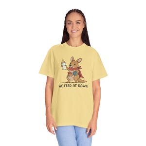 We Feed At Dawn Shirt, Funny New Mom Comfort Colors® Shirt, New Baby Shirt, Mom Humor Shirt, Kangaroo Graphic Tee, Baby Bottle Shirt immagine 15