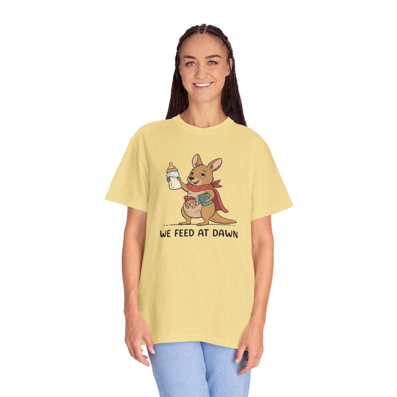 We Feed At Dawn Shirt, Funny New Mom Comfort Colors® Shirt, New Baby Shirt, Mom Humor Shirt, Kangaroo Graphic Tee, Baby Bottle Shirt immagine 15