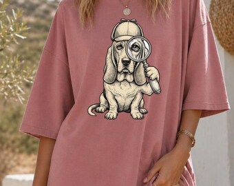 Funny Basset Hound Detective Shirt, Dog Lover Graphic Tee, Puppy Lover Gift, Pet Parent Apparel, Basset Hound Top, Basset Hound Mom