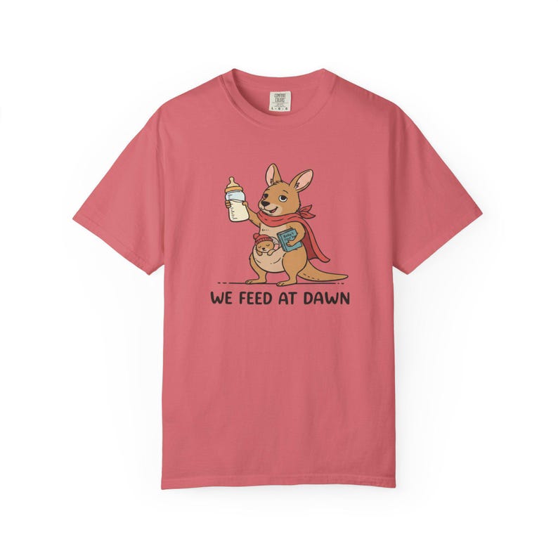 We Feed At Dawn Shirt, Funny New Mom Comfort Colors® Shirt, New Baby Shirt, Mom Humor Shirt, Kangaroo Graphic Tee, Baby Bottle Shirt immagine 8