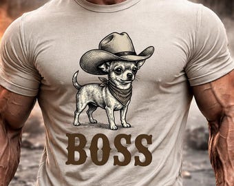 Chihuahua Cowboy TShirt, Funny Dog Lover Tee, Western Puppy Graphic Top, Ranch Life Apparel, Pet Parent Gift, Cute Country Style Clothing