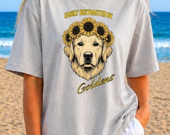 Comfort Colors® Golden Retriever Mom Shirt, Golden Retriever with Sunflowers Tshirt, Dog Lover Gardener gift, Pet Parent Top