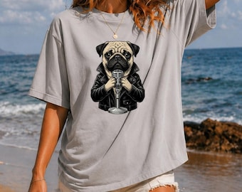 Funny Pug Shirt, Cute Singing Dog Tee, Retro Puppy Graphic T-Shirt, Cozy Dog Lover Gift, Animal Shirt for Women,Pug T-Shirt, Mom Dog  TShirt