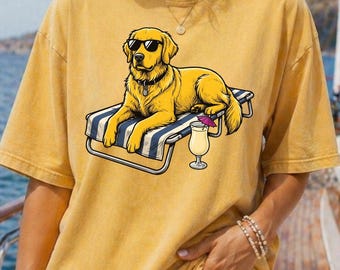 Golden Retriever Shirt, Retriever Beach Life Tshirt , Comfort Colors® Coastal Dog Lover Tee, Golden Beach Shirt, Dog Dad Lover Gift