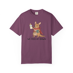 We Feed At Dawn Shirt, Funny New Mom Comfort Colors® Shirt, New Baby Shirt, Mom Humor Shirt, Kangaroo Graphic Tee, Baby Bottle Shirt immagine 6