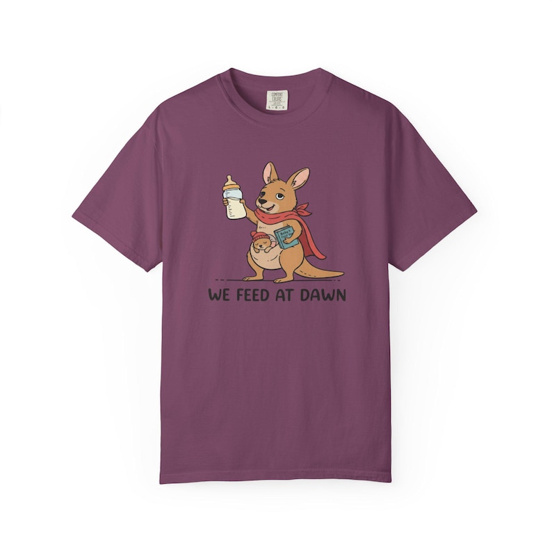 We Feed At Dawn Shirt, Funny New Mom Comfort Colors® Shirt, New Baby Shirt, Mom Humor Shirt, Kangaroo Graphic Tee, Baby Bottle Shirt immagine 6