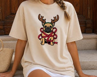 French Bulldog Christmas Shirt, Dog Lover Tee, Hand Drawn Shirt, Funny Dog Tee, Christmas Dog Mom Gift, Cozy Winter Graphic Tee, Cute TShirt