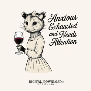 Possum Costume PNG Funny Creature Gift Throwback Digital Download Opossum Printable Humor Fan Retro PNG Animal Graphic Line Art Cocktail