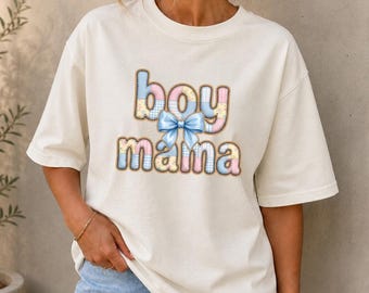 Maglietta grafica retrò "Boy Mama", maglietta con alfabeto kawaii per la famiglia, maglietta grafica "Mama", maglietta retrò kawaii per la mamma, maglietta comoda per la maternità, regalo per le mamme
