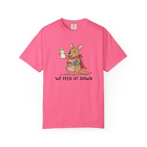 We Feed At Dawn Shirt, Funny New Mom Comfort Colors® Shirt, New Baby Shirt, Mom Humor Shirt, Kangaroo Graphic Tee, Baby Bottle Shirt immagine 3