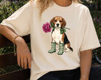 Beagle Dog Shirt, Floral Puppy Graphic Tee, Dog Mom Gift, Cute Pet Lover Top, Beagle Owner Apparel, Animal Lover Clothing, Birthday Present
