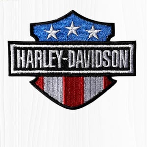 Harley-Davidson USA Flag Motorcycle Patch: Embroidered Iron On Biker Badge 4"x3"