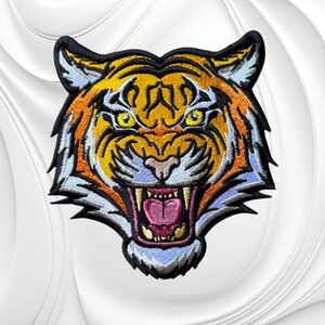 Roaring Bengal Tiger Embroidered Patch, Wild Cat Jacket Backpack Applique (4.5" x 4.75")