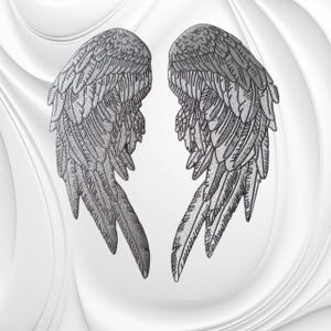 Silver Angel Wings Embroidered Patch, Realistic Feather Biker Jacket Applique