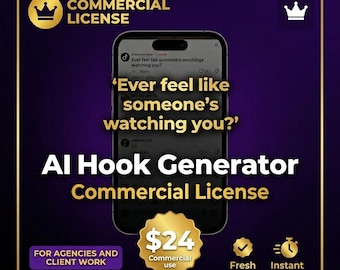 AI Hook Generator Commercial License | 50 TikTok Hooks (Digital Download)