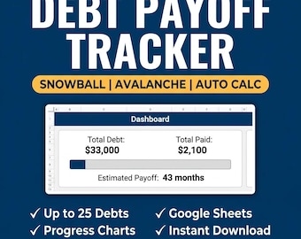 Debt Payoff Tracker Spreadsheet | Snowball Avalanche Calculator | Google Sheets Template for Budget Planning