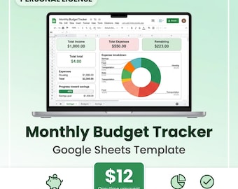 Monthly Budget Tracker – Google Sheets Personal Finance Template (Digital Download)