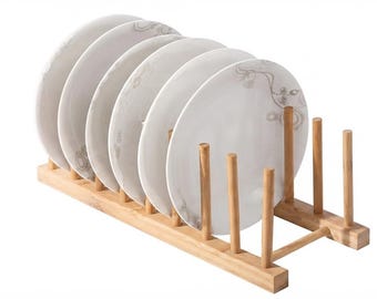 Handmade Dark Wood Dish Drying Rack | Minimalist 7-Slot Kitchen Organizer
