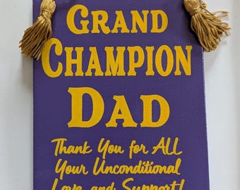 Grand Champion Livestock Show Mom or Show Dad Banner, Magnet or Button