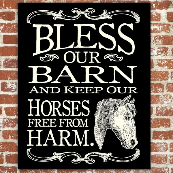 Bless our Barn or Bless our Stable Hand Screened Wood Horse Sign
