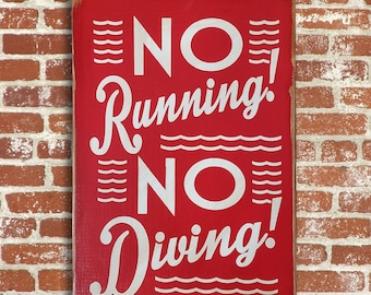 No Diving Swimming Pool Sign No Running No Diving Outdoor Wood Sign