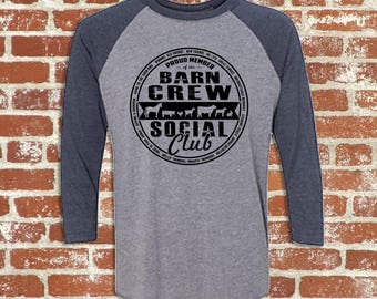 Barn Crew Social Club 3/4 Raglan Sleeve Tshirt Handscreened