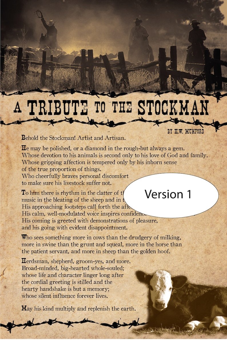 A Tribute to the Stockman Poem 12 x 18 poster print image 3