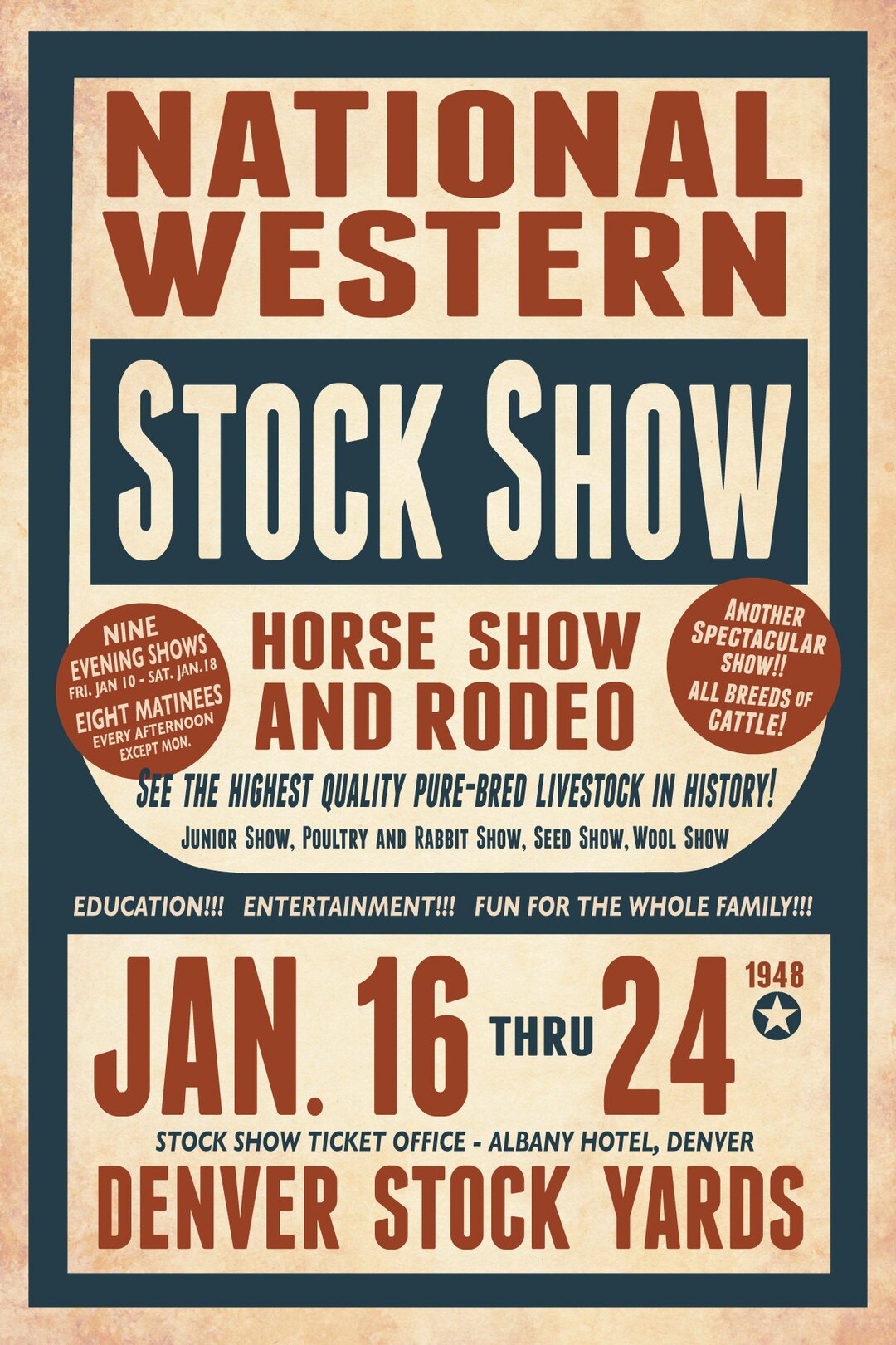 National Western Stock Show Denver Vintage Poster Digital Print Etsy