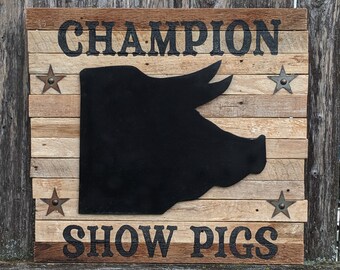 ON SALE Show Pigs Reclaimed Wood two-dimensional Wall Art