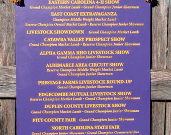 Purple Show Banner Year End Commemorative Banner winning shows listed