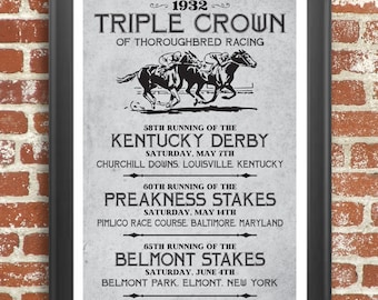 Triple Crown Horse Racing Poster Kentucky Derby Preakness Stakes Belmont Stakes