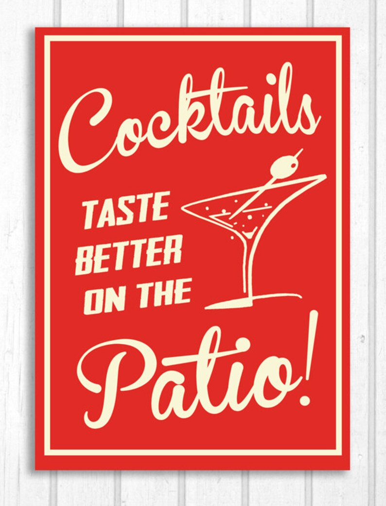 Patio Sign Retro Cocktails on the Patio Cottage Cabin Home Sign image 3