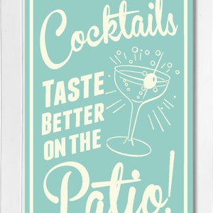 Patio Sign Retro Cocktails on the Patio Cottage Cabin Home Sign image 1