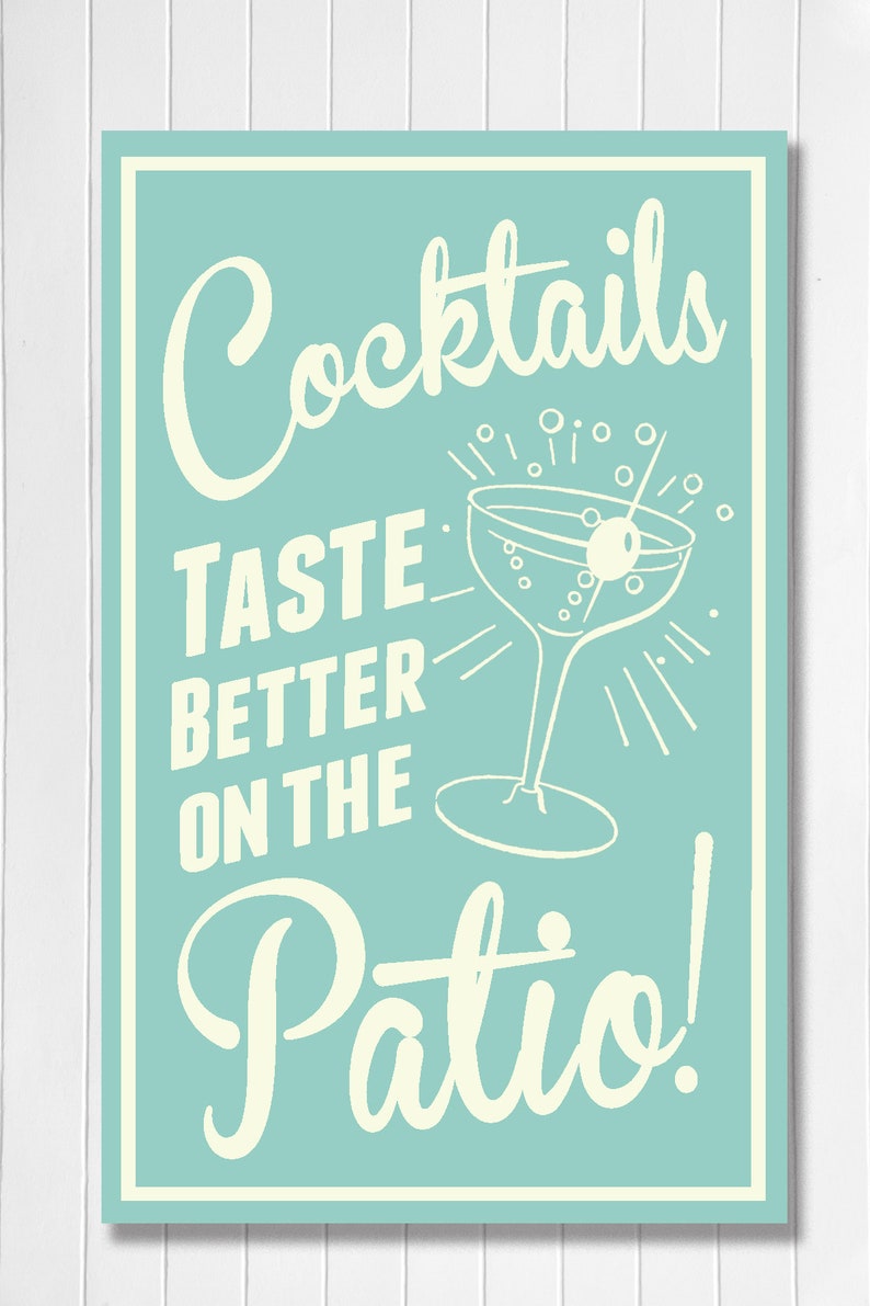 Patio Sign Retro Cocktails on the Patio Cottage Cabin Home Sign image 1