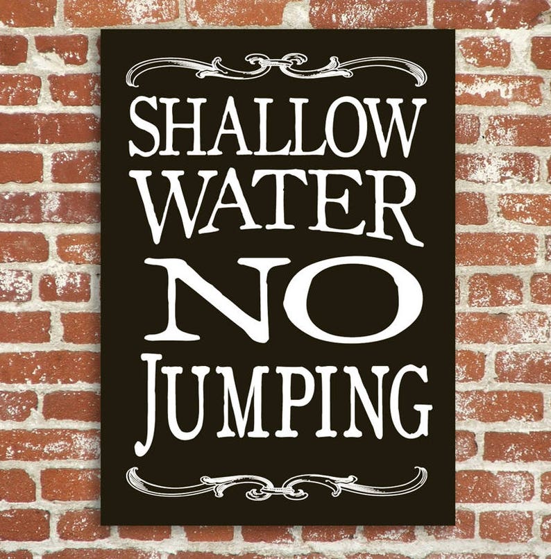 Shallow Water No Jumping Wood Cabin Cottage Lake Pool Sign image 1